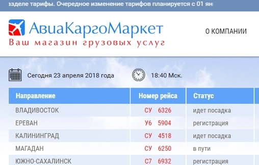 Сайт компании АвиаКаргоМаркет